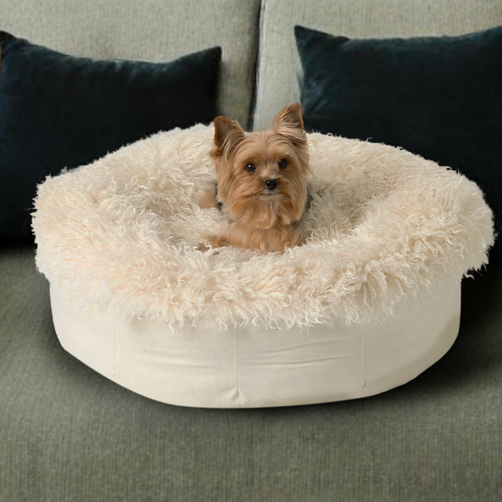 PupPouf™ Luxe Faux Fur Donut Dog Bed - Plush Sheep Ivory - Doot's Pet LLC Collars For A Cause