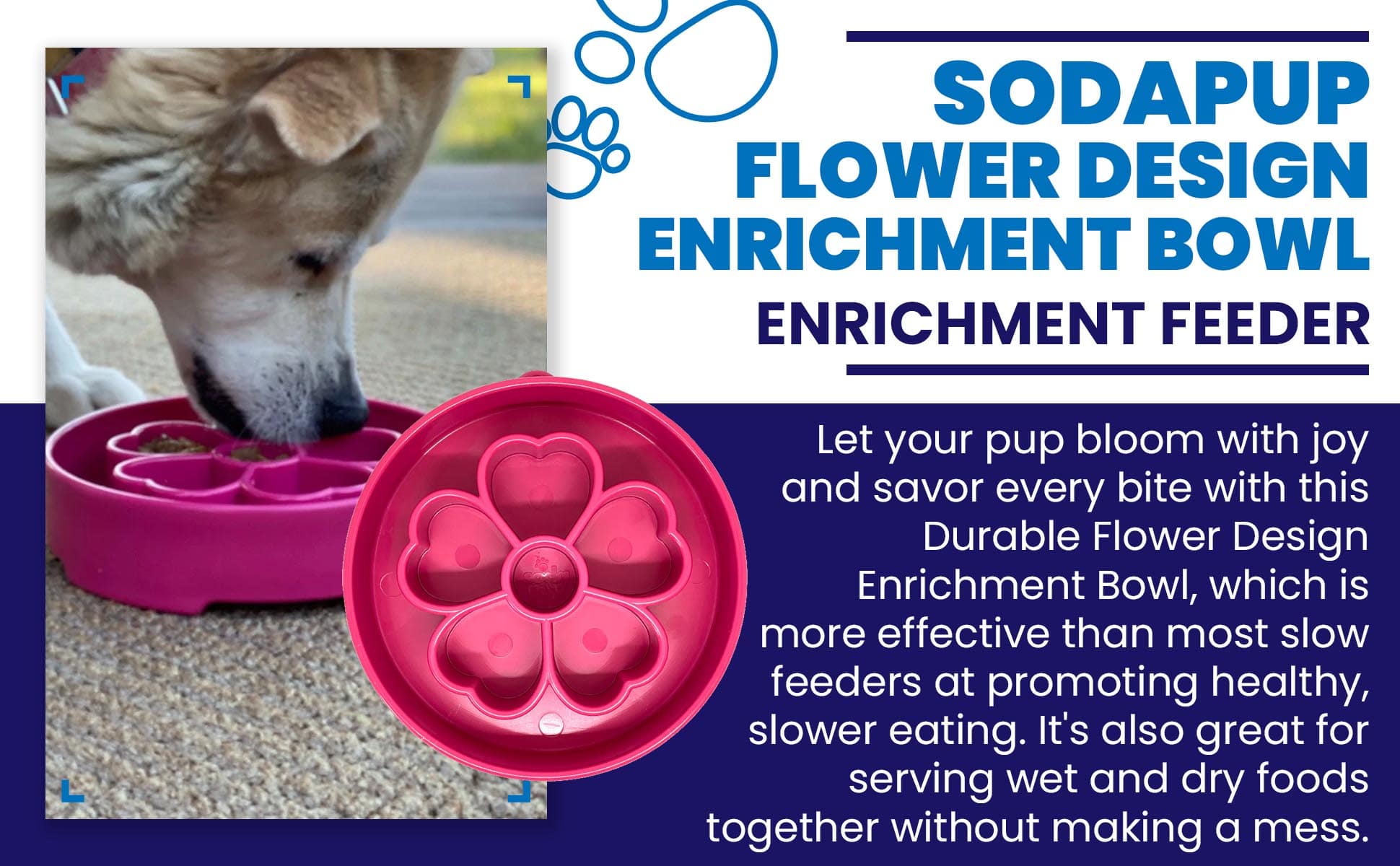Flower eBowl Deep Slow Feeder Dog Bowl for Enrichment | USA Made - Doot's Pet LLC Collars For A Cause