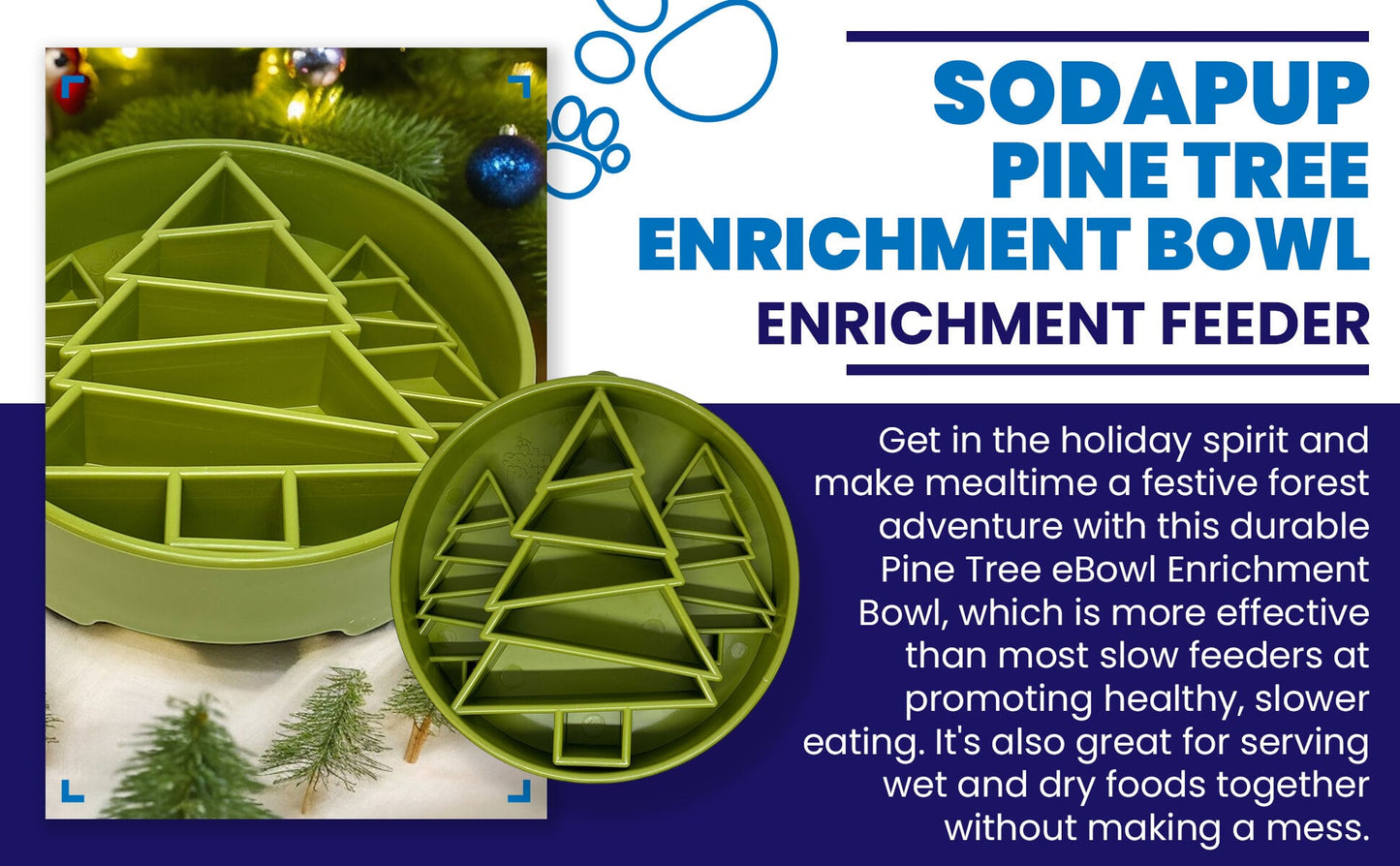 Pine Tree Christmas eBowl Deep Slow Feeder Dog Bowl for Enrichment | USA Made - Doot's Pet LLC Collars For A Cause