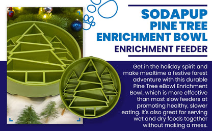 Pine Tree Christmas eBowl Deep Slow Feeder Dog Bowl for Enrichment | USA Made - Doot's Pet LLC Collars For A Cause