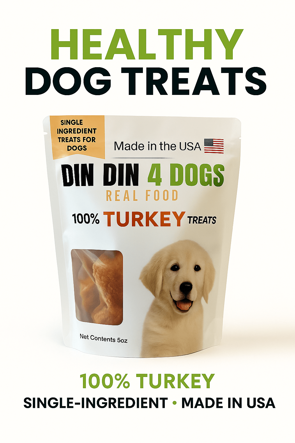 100% Turkey Dog Treats, 5 Ounce Bag, Single Ingredient, High Protein - Doot's Pet LLC Collars For A Cause