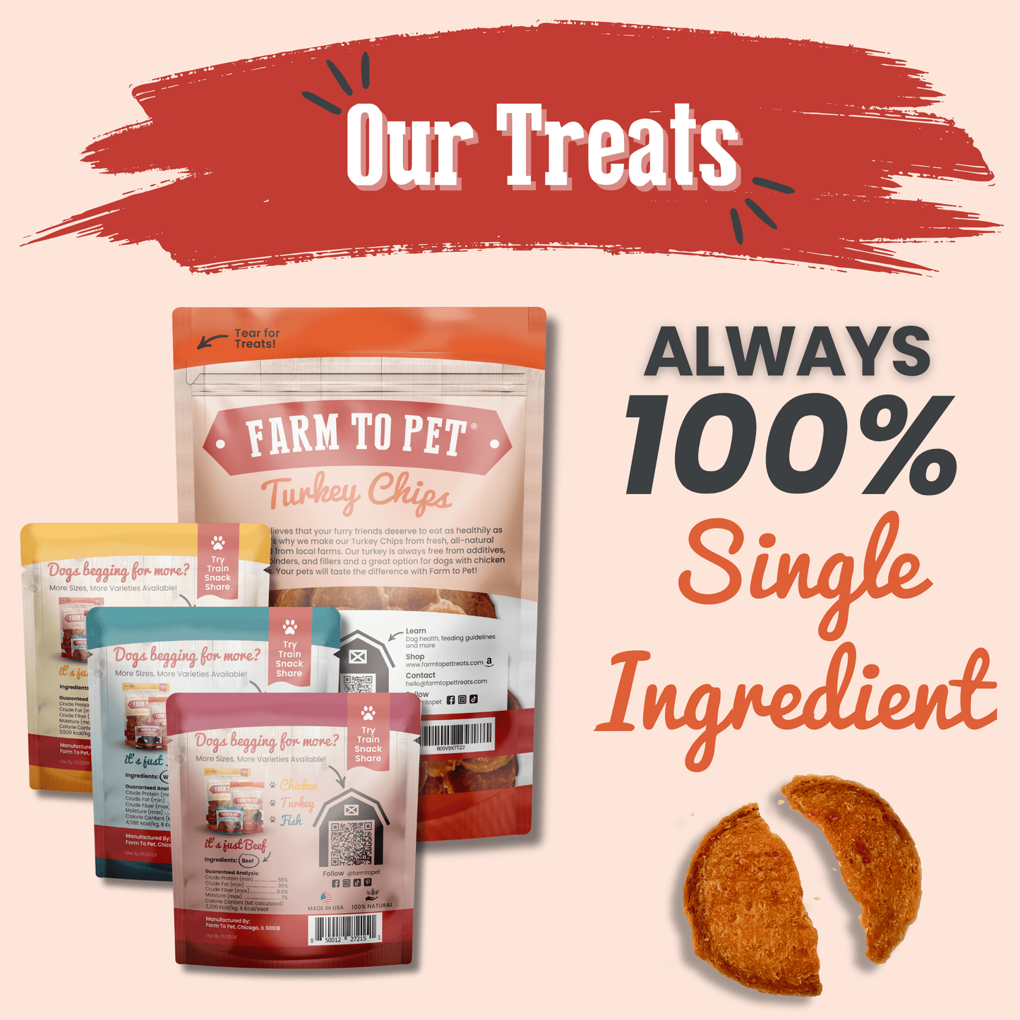 Puppy Packs 'n Snacks Dog Treat Starter Pack | Single-Ingredient Training Treats - Doot's Pet LLC Collars For A Cause