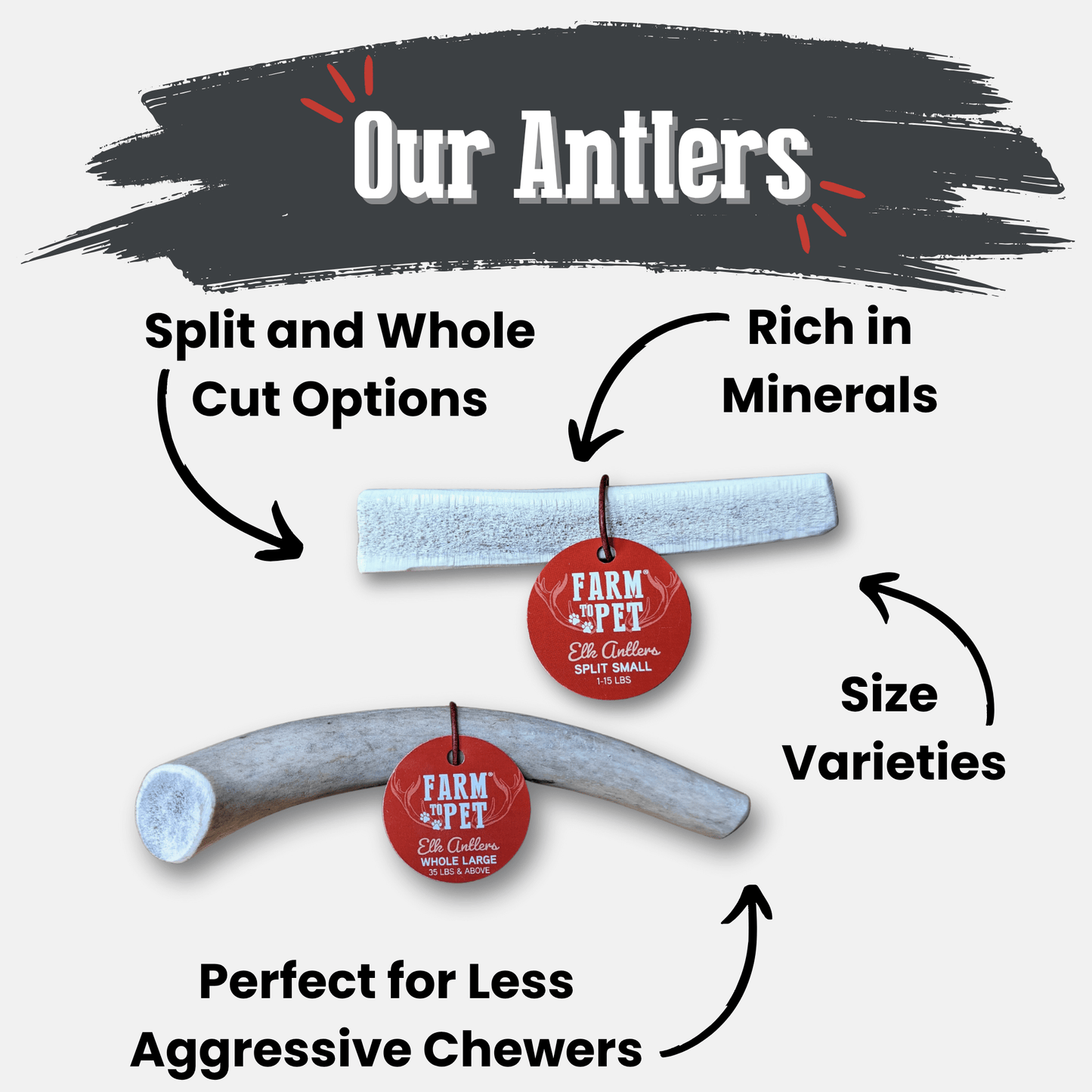 Elk Antler Dog Chews | All-Natural Whole and Split Elk Antler Chews for Dogs - Doot's Pet LLC Collars For A Cause