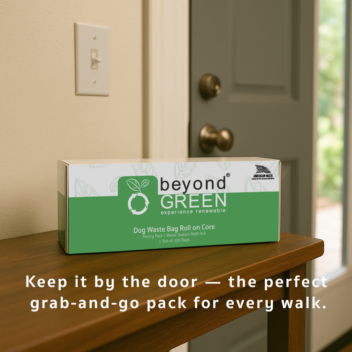 beyondGREEN Dog Waste Bags – Grab & Go Bulk Pack – 200 Bags on Roll with Core - Made in USA, Leak-Resistant, Folded Rolls - Doot's Pet LLC Collars For A Cause