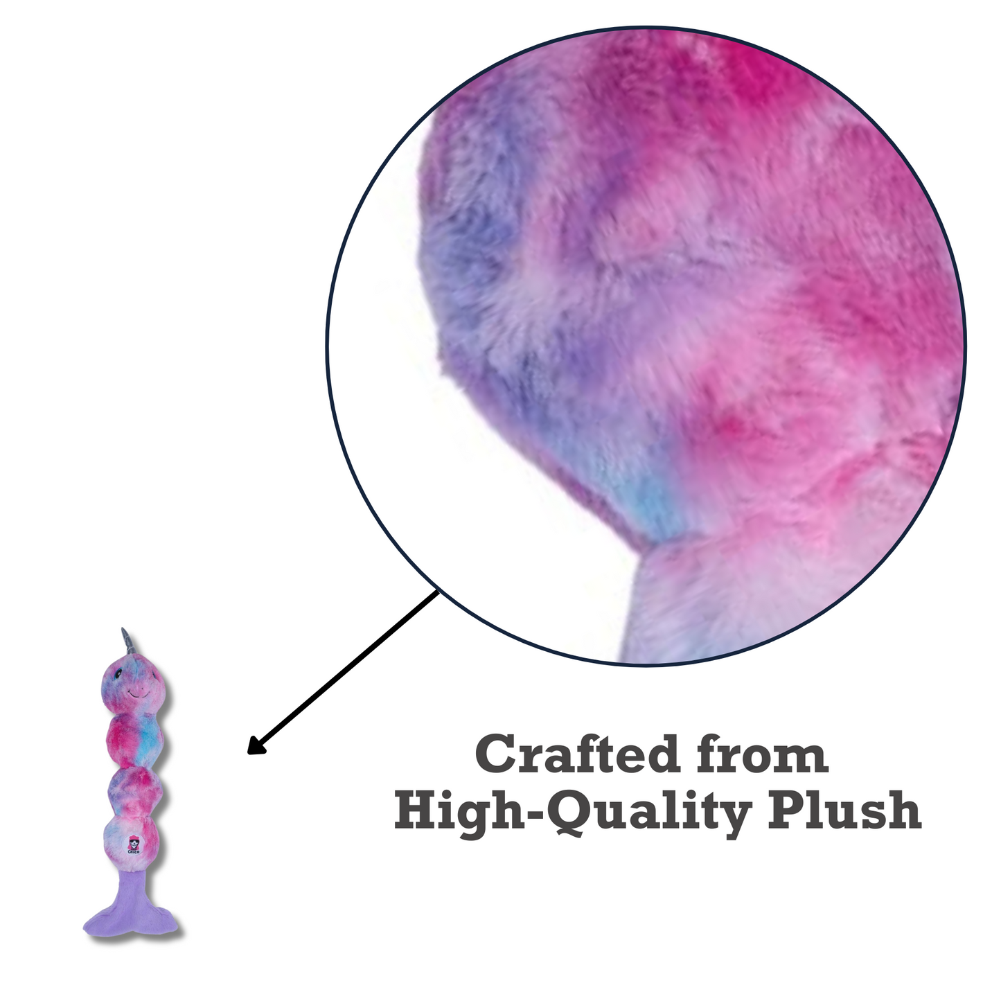 Tie Dye Skinny Narwhal Magical Creature Plush Dog Toy – with Squeaker & Crinkle Paper for Fun Play - Doot's Pet LLC Collars For A Cause