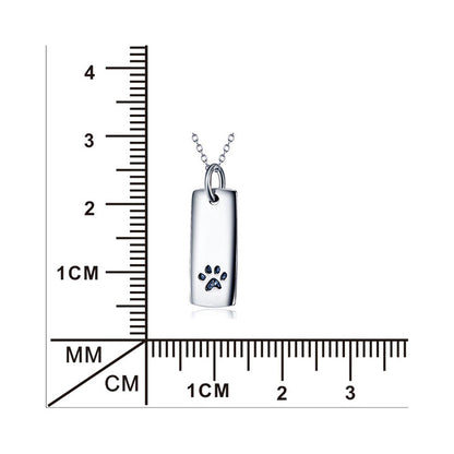 Ladies Glossy Square Dog Paw Print Tag Necklace