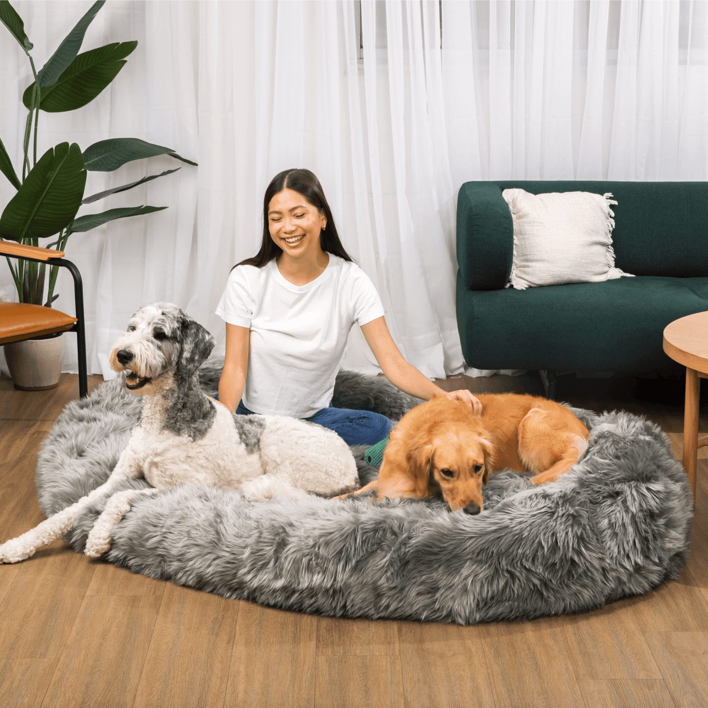 PupCloud™ Human-Size Faux Fur Memory Foam Dog Bed - Charcoal Grey - Doot's Pet LLC Collars For A Cause