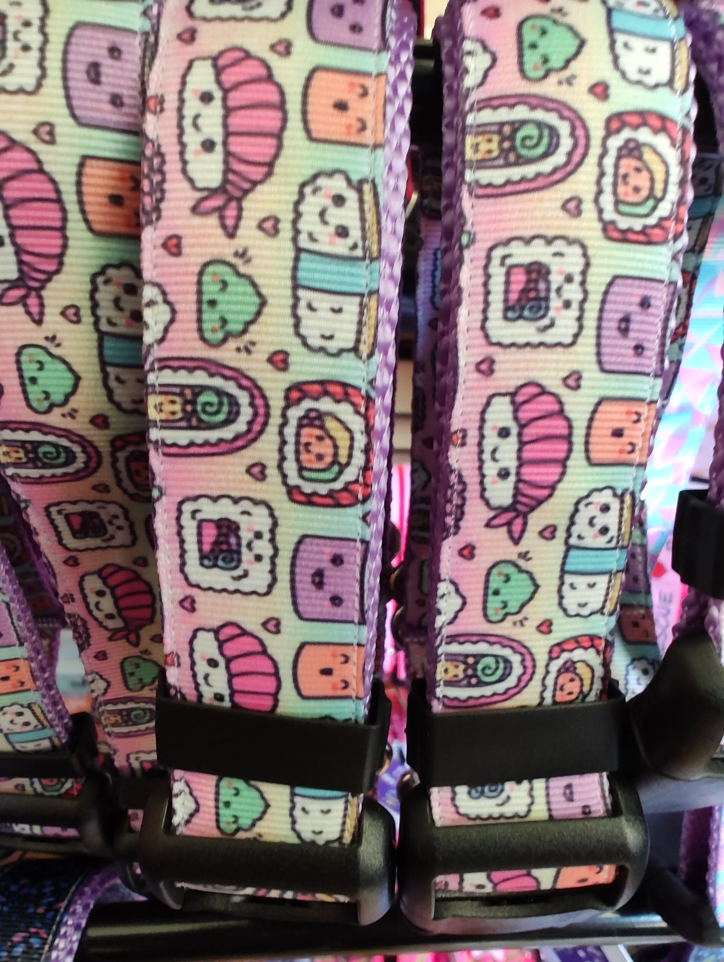 Sushi Friends Lavender Nylon Dog Collar MD, LG, XL, Leash - Doot's Pet LLC Collars For A Cause