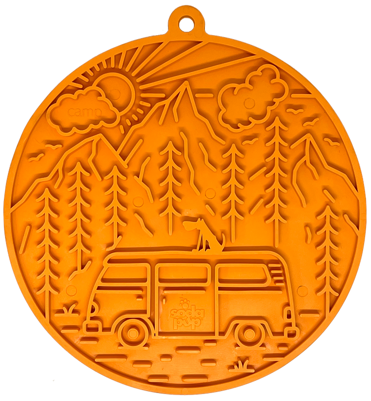 Camp eMat - Enrichment Lick Mat For Dogs and Cats - with Suction Cups | Retro Van Design | USA Made - Doot's Pet LLC Collars For A Cause