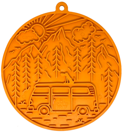 Camp eMat - Enrichment Lick Mat For Dogs and Cats - with Suction Cups | Retro Van Design | USA Made - Doot's Pet LLC Collars For A Cause