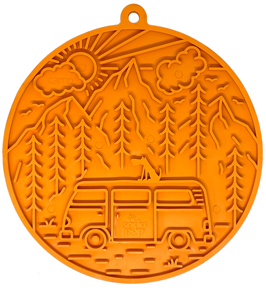 Camp eMat - Enrichment Lick Mat For Dogs and Cats - with Suction Cups | Retro Van Design | USA Made - Doot's Pet LLC Collars For A Cause