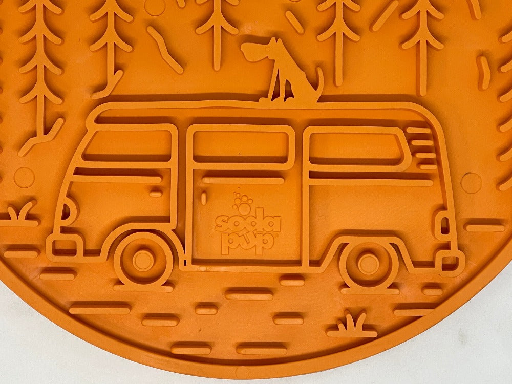 Camp eMat - Enrichment Lick Mat For Dogs and Cats - with Suction Cups | Retro Van Design | USA Made - Doot's Pet LLC Collars For A Cause