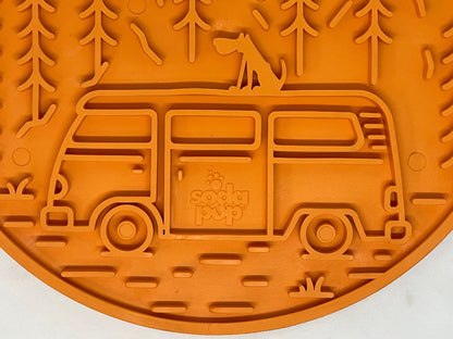Camp eMat - Enrichment Lick Mat For Dogs and Cats - with Suction Cups | Retro Van Design | USA Made - Doot's Pet LLC Collars For A Cause