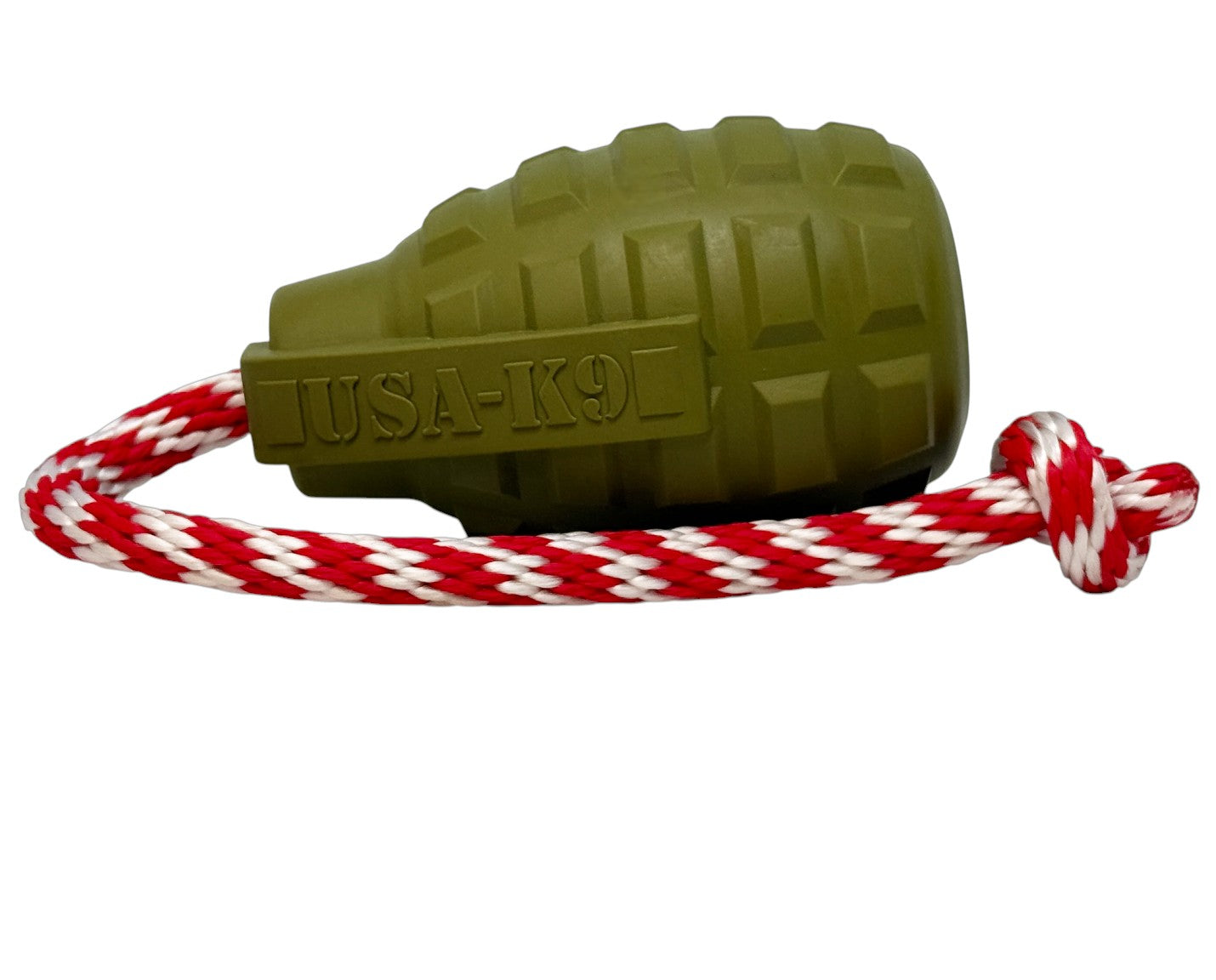 USA-K9 Grenade Shaped Rubber Dog Toy - Chew, Treat Dispenser & Tug Toy | USA - Army Green - Doot's Pet LLC Collars For A Cause