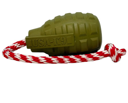 USA-K9 Grenade Shaped Rubber Dog Toy - Chew, Treat Dispenser & Tug Toy | USA - Army Green - Doot's Pet LLC Collars For A Cause