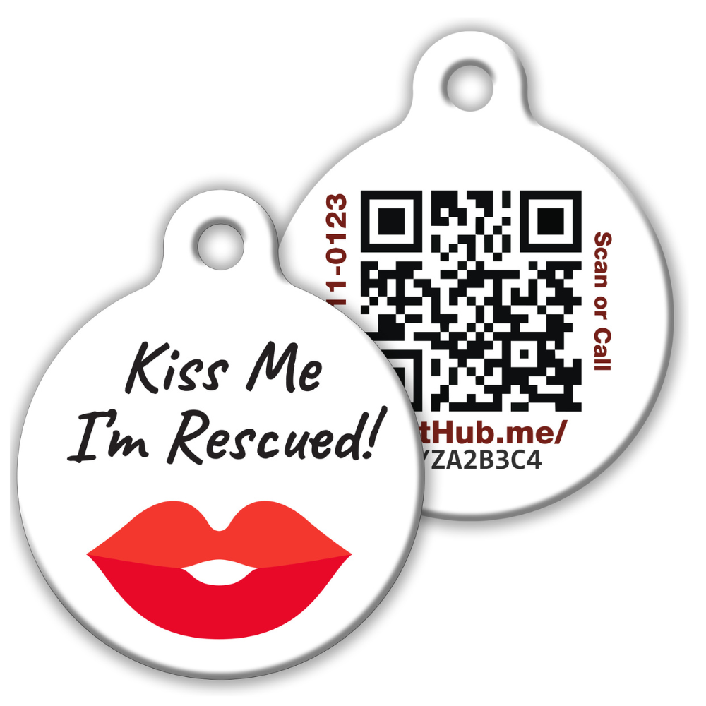 PetHub QR ID Pet Tag - KIss Me I'm Rescued - Doot's Pet LLC Collars For A Cause