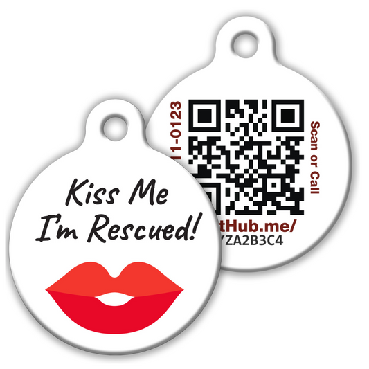 PetHub QR ID Pet Tag - KIss Me I'm Rescued - Doot's Pet LLC Collars For A Cause