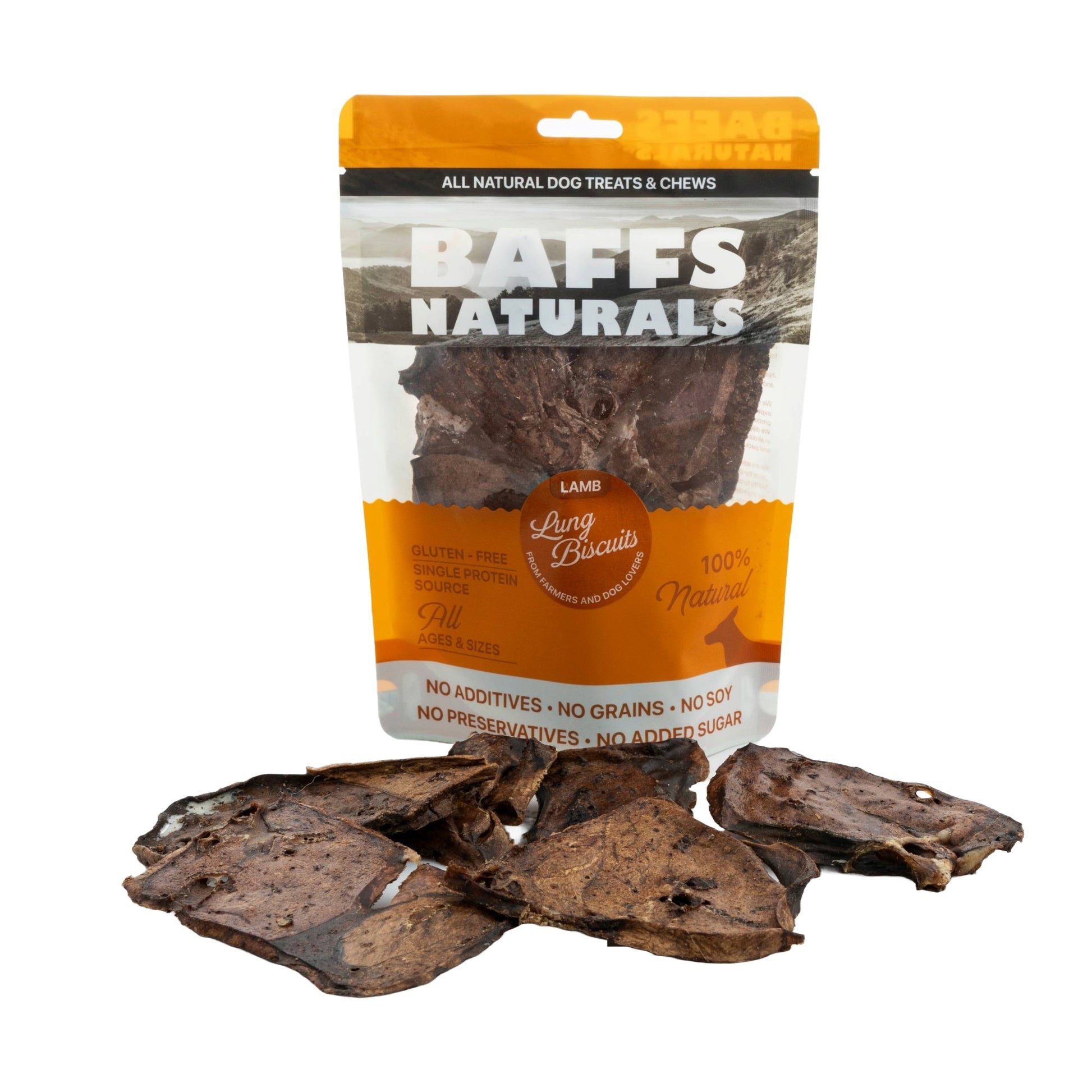 BAFFS NATURALS All-Natural Premium Lamb Lung Biscuits – 2 Pack (4oz Each) - Doot's Pet LLC Collars For A Cause