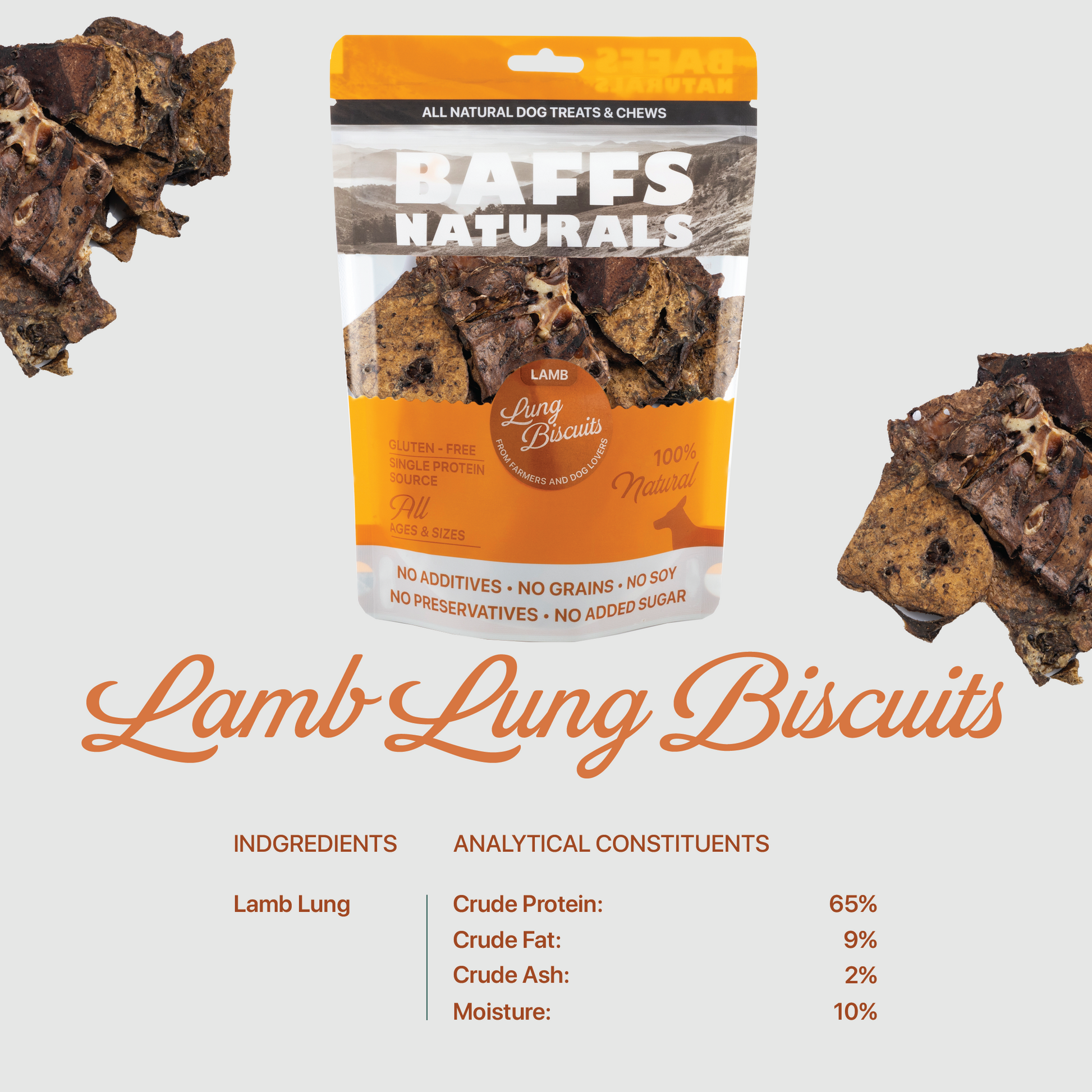 BAFFS NATURALS All-Natural Premium Lamb Lung Biscuits – 2 Pack (4oz Each) - Doot's Pet LLC Collars For A Cause