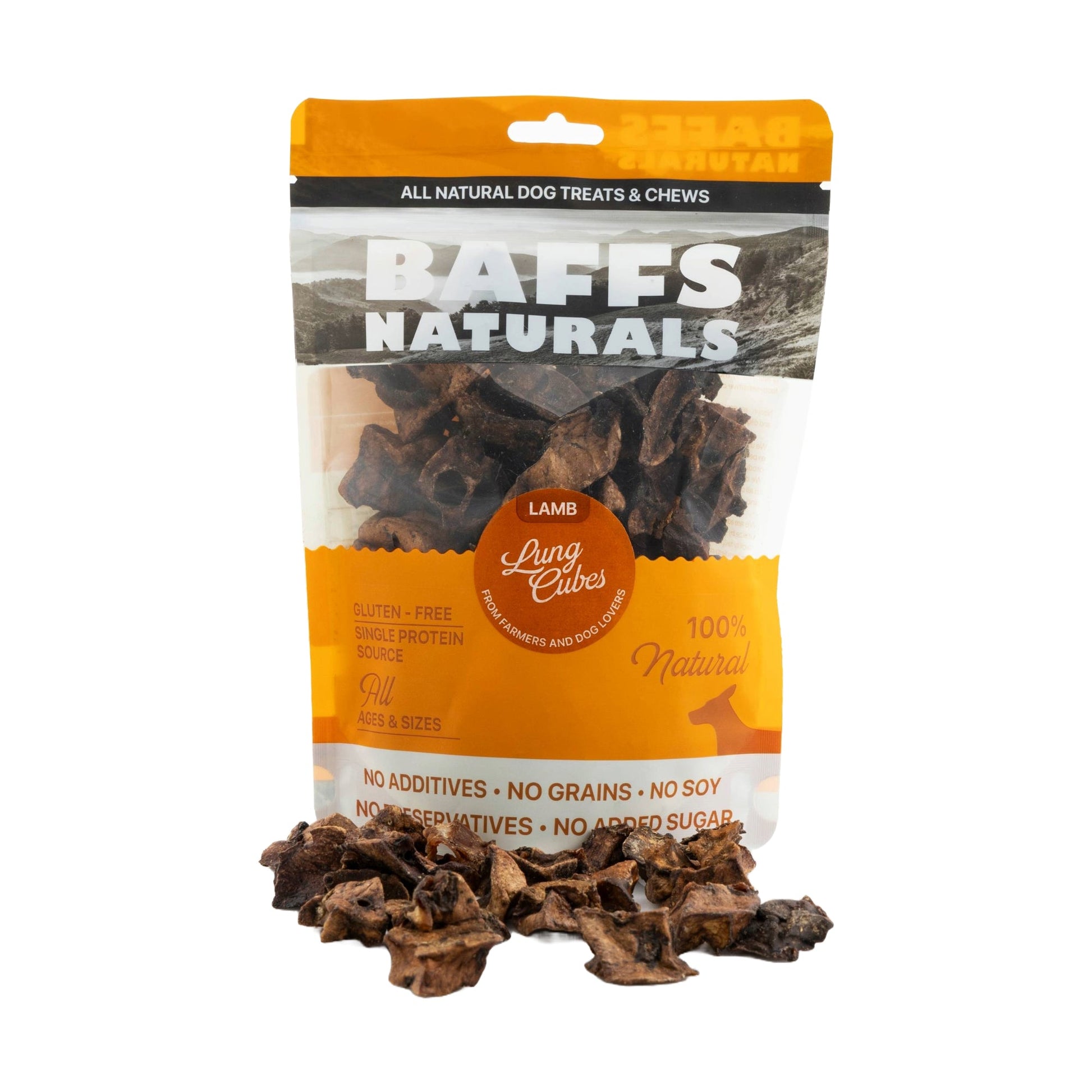 BAFFS NATURALS All-Natural Premium Lamb Lung Cubes – (7oz Bag) - Doot's Pet LLC Collars For A Cause