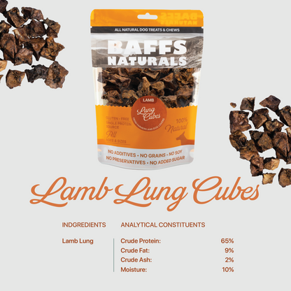 BAFFS NATURALS All-Natural Premium Lamb Lung Cubes – (7oz Bag) - Doot's Pet LLC Collars For A Cause