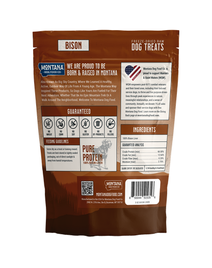 Bison Liver Freeze-Dried Raw Trail Snacks (Treats) for Dogs 3oz - Doot's Pet LLC Collars For A Cause