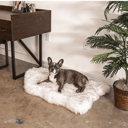 PupRug by Paw.com® Faux Fur Orthopedic Dog Bed - Curve White with Brown Accents - Doot's Pet LLC Collars For A Cause