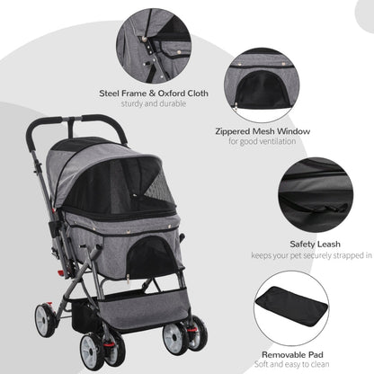 Pet Foldable Travel Carriage Stroller with Reversible Handle