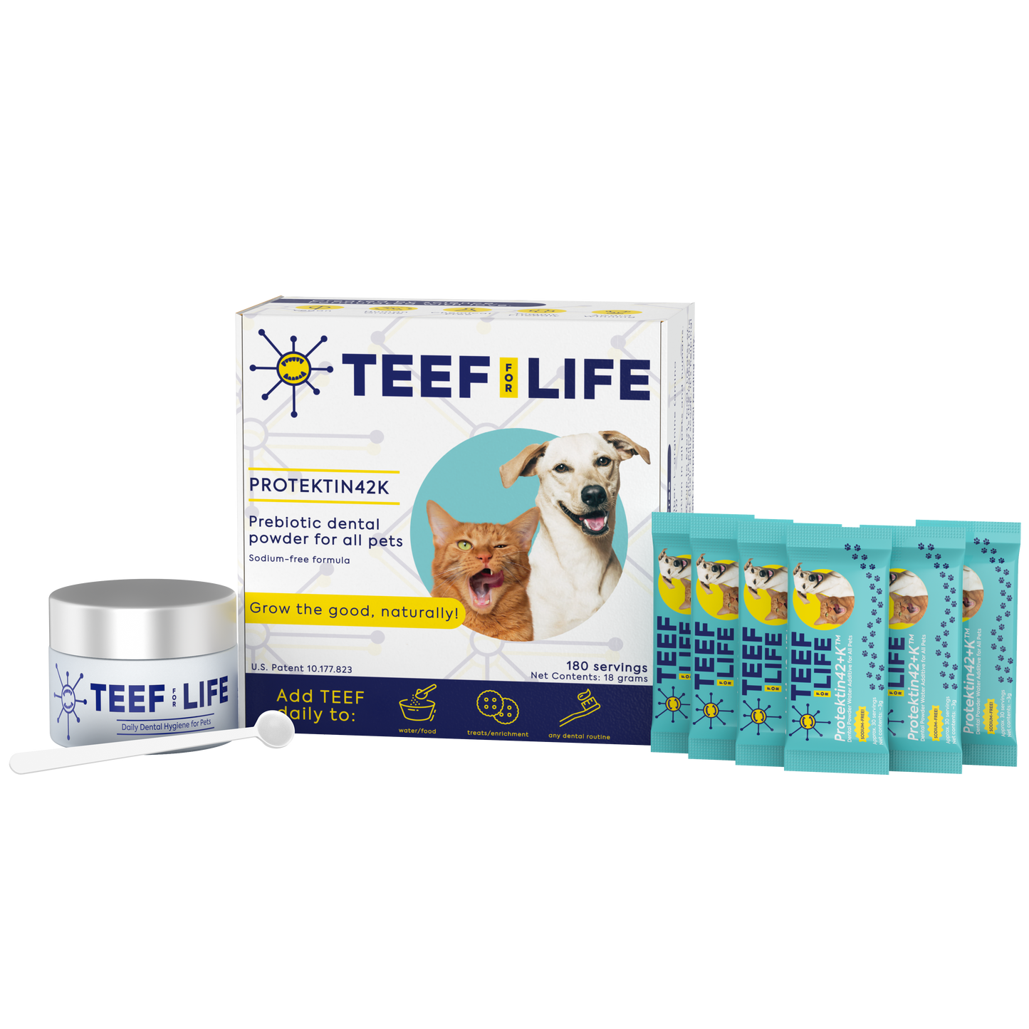 Dental Kits: Protektin42K - Prebiotic Dental Powder for All Pets (Sodium-free) - Doot's Pet LLC Collars For A Cause