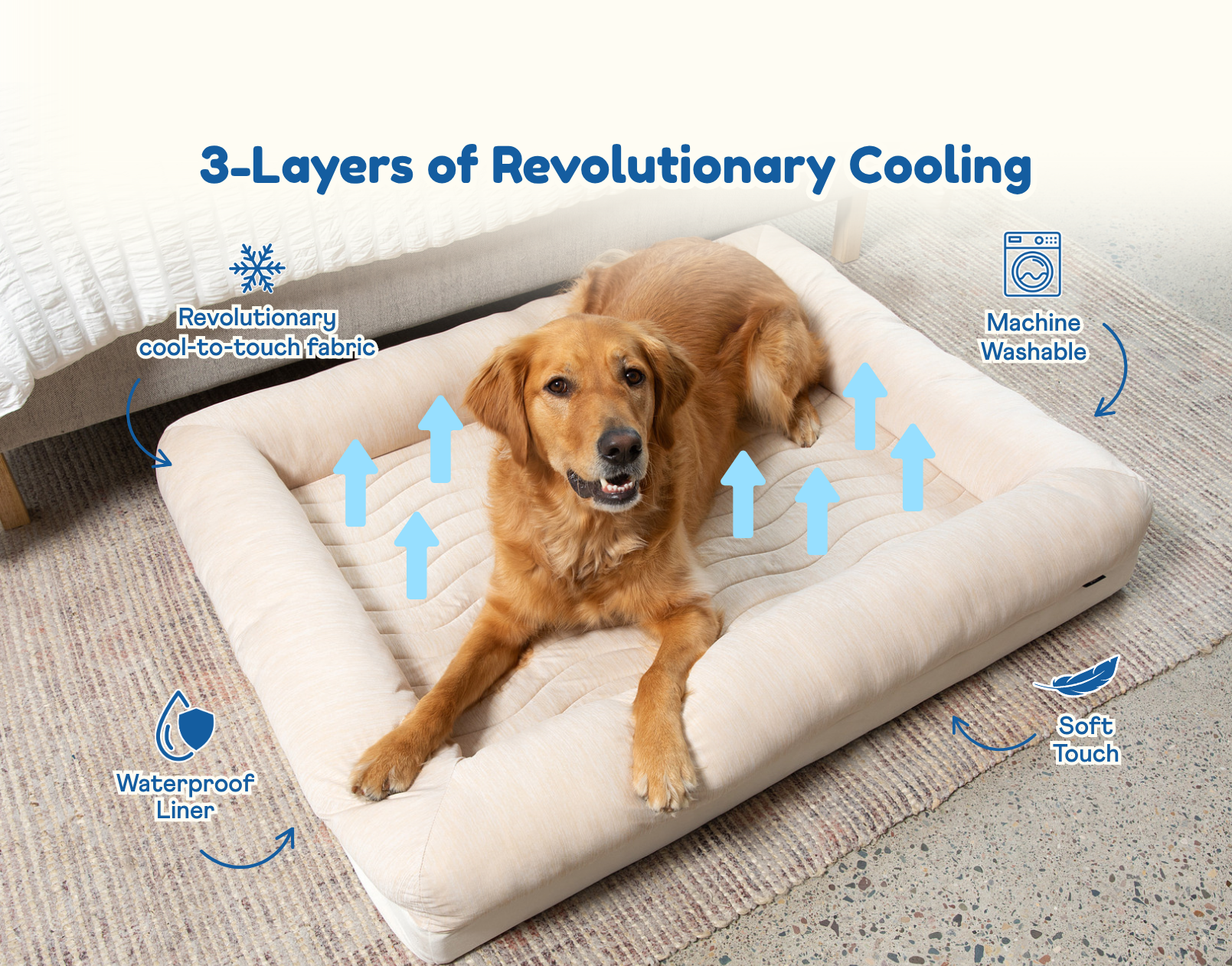 PupChill™ Cooling 4-Bolster Dog Bed - Arctic Sand - Doot's Pet LLC Collars For A Cause