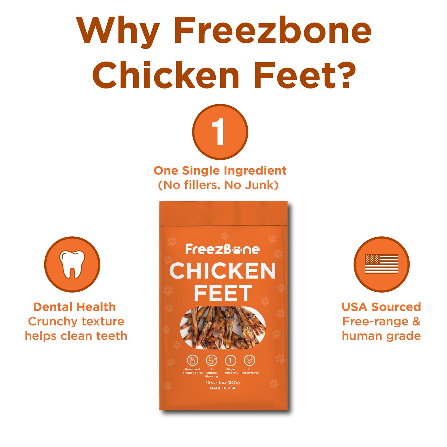 Freezbone Whole Chicken Feet Dental Treats for Dogs - Human Grade - Single Ingredient - Doot's Pet LLC Collars For A Cause