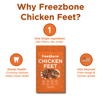 Freezbone Whole Chicken Feet Dental Treats for Dogs - Human Grade - Single Ingredient - Doot's Pet LLC Collars For A Cause
