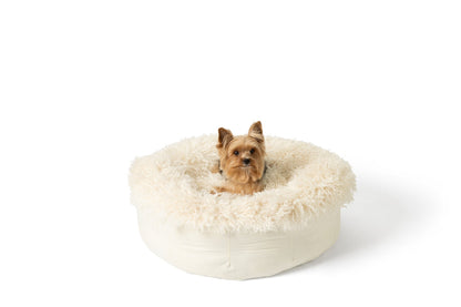 PupPouf™ Luxe Faux Fur Donut Dog Bed - Plush Sheep Ivory - Doot's Pet LLC Collars For A Cause