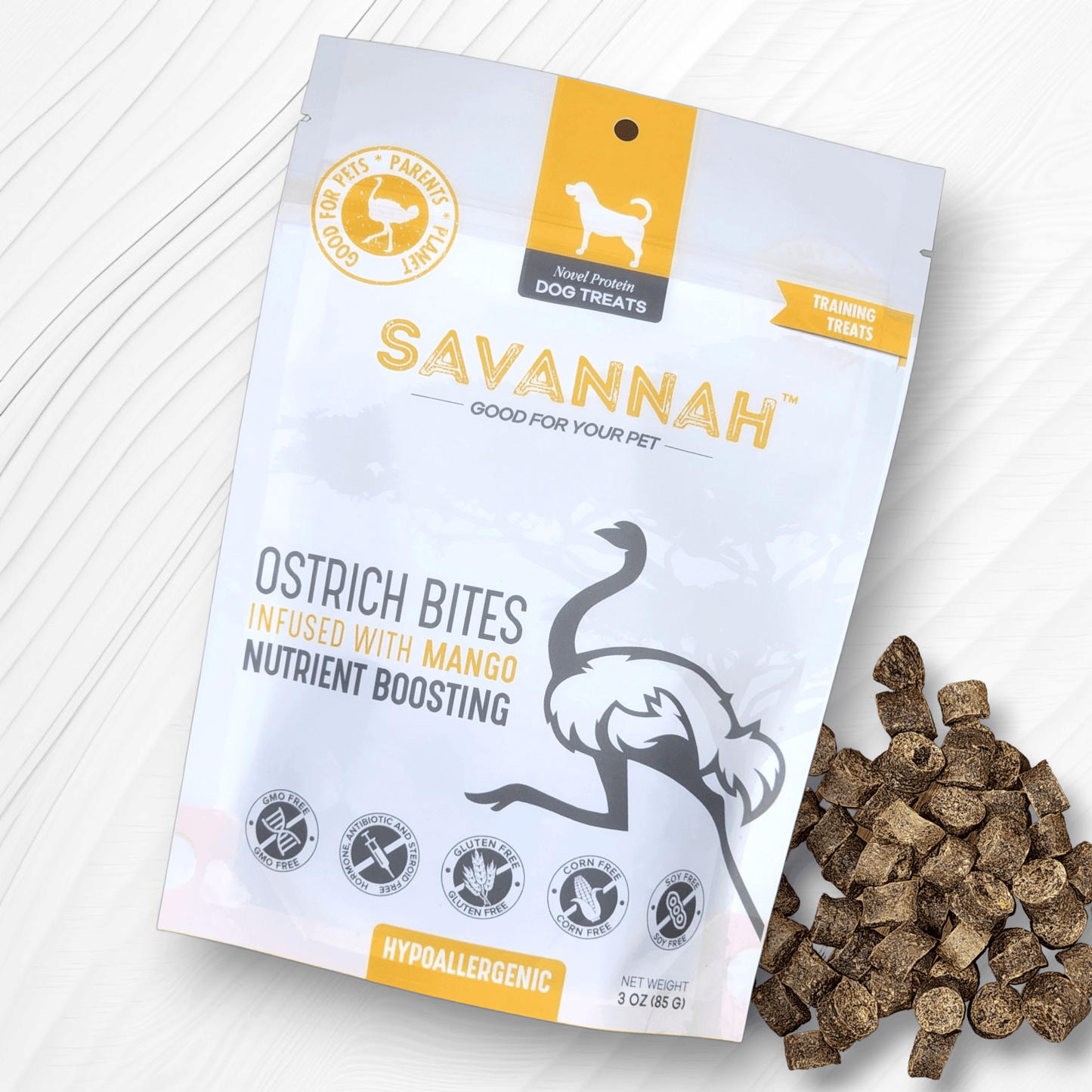 Ostrich Bites with Mango (3oz): The Tropical, Nutrient-Rich Treat for Dogs - Doot's Pet LLC Collars For A Cause