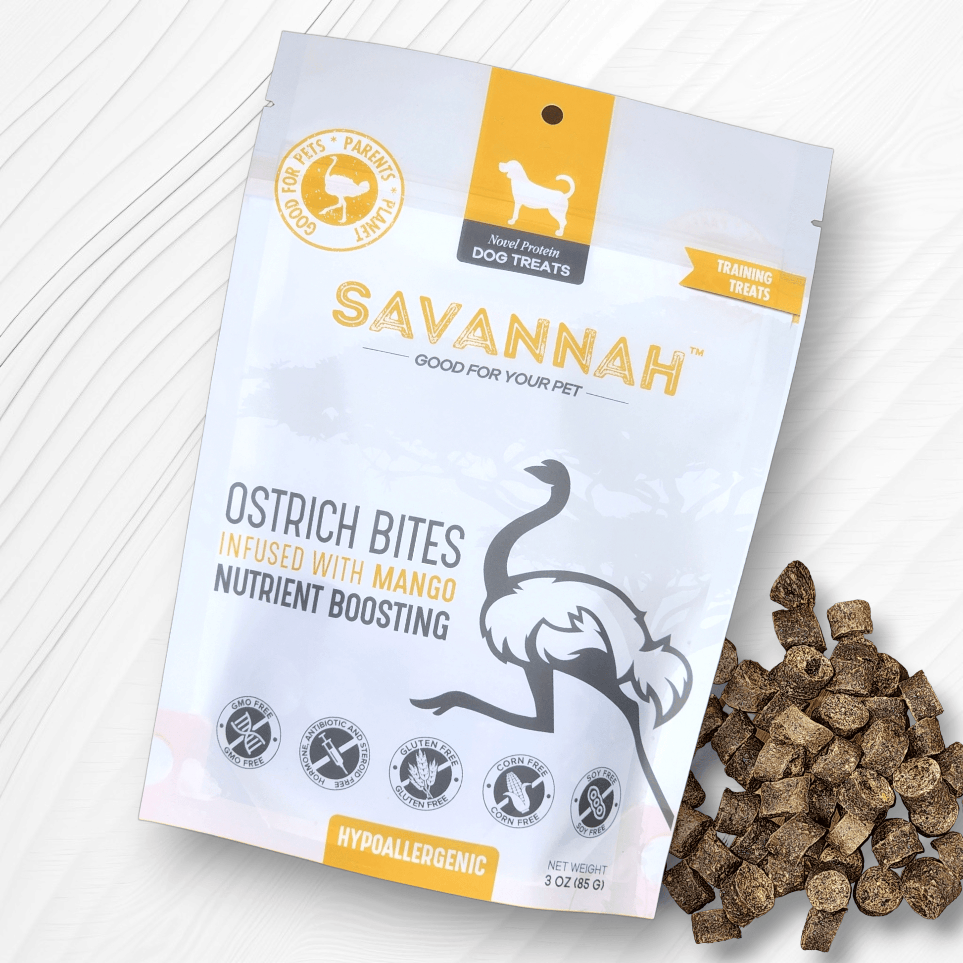Ostrich Bites with Mango (3oz): The Tropical, Nutrient-Rich Treat for Dogs - Doot's Pet LLC Collars For A Cause