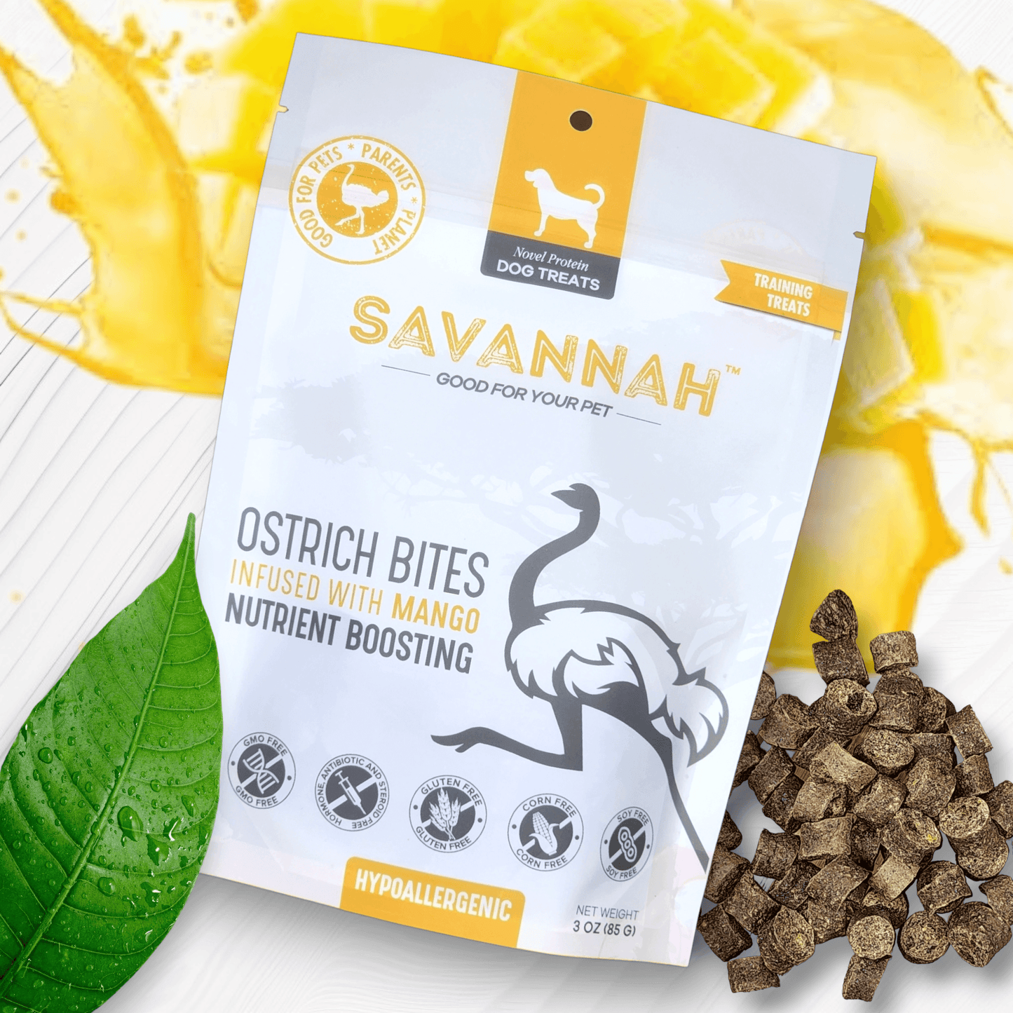 Ostrich Bites with Mango (3oz): The Tropical, Nutrient-Rich Treat for Dogs - Doot's Pet LLC Collars For A Cause