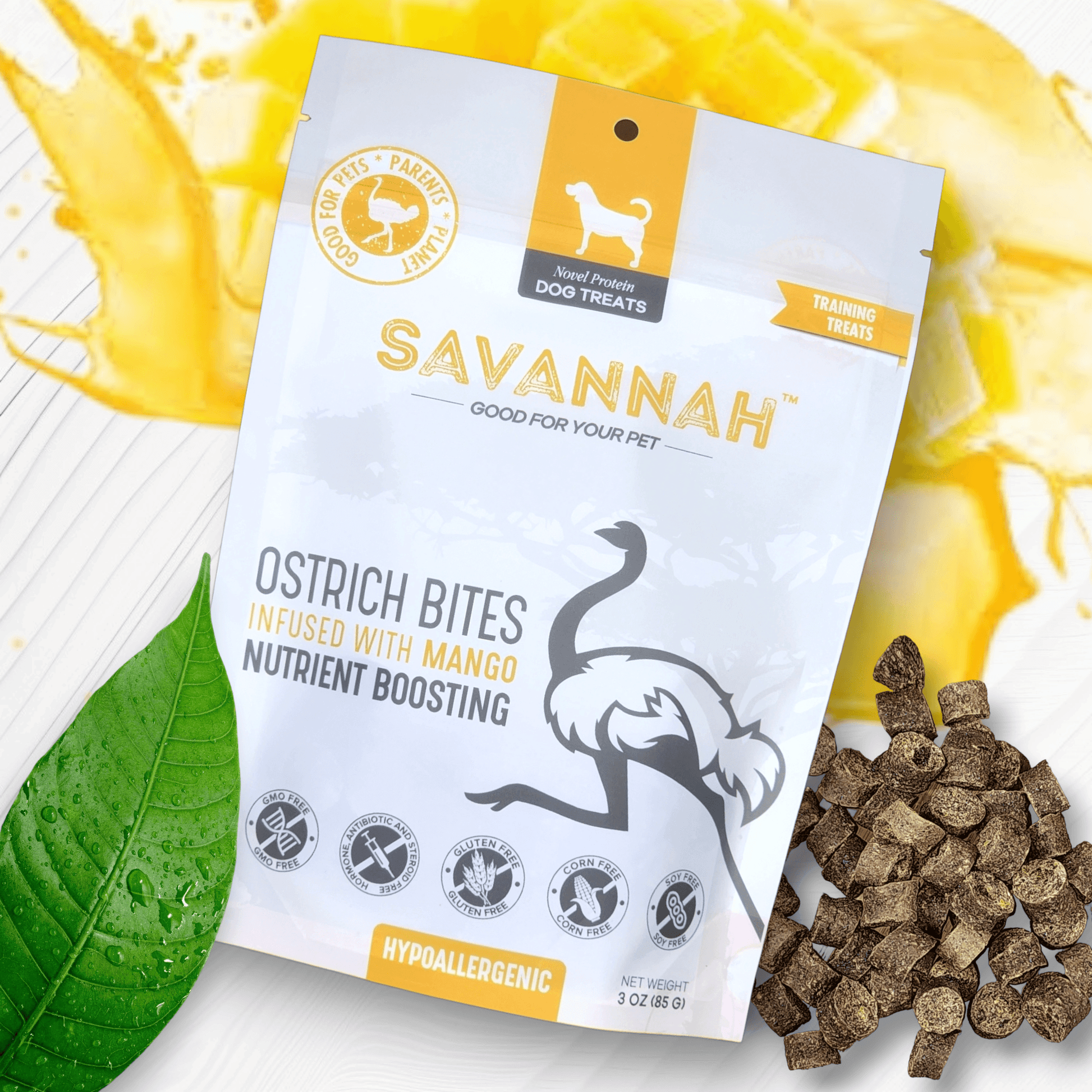 Ostrich Bites with Mango (3oz): The Tropical, Nutrient-Rich Treat for Dogs - Doot's Pet LLC Collars For A Cause