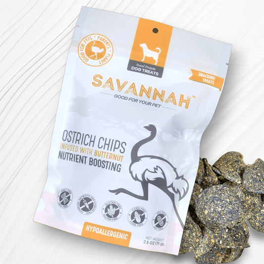 Ostrich Chips with Butternut (2.5oz): The Flavorful, Hypoallergenic Treat for Dogs with Sensitive Stomachs - Doot's Pet LLC Collars For A Cause