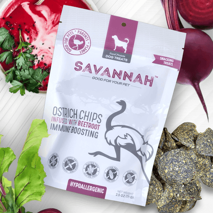Ostrich Chips with Beetroot (2.5oz): The Flavorful, Immune System Supporting Treat for Dogs - Doot's Pet LLC Collars For A Cause