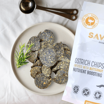 Ostrich Chips with Butternut (2.5oz): The Flavorful, Hypoallergenic Treat for Dogs with Sensitive Stomachs - Doot's Pet LLC Collars For A Cause