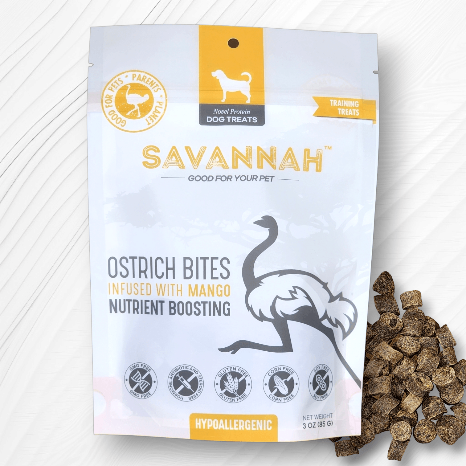 Ostrich Bites with Mango (3oz): The Tropical, Nutrient-Rich Treat for Dogs - Doot's Pet LLC Collars For A Cause