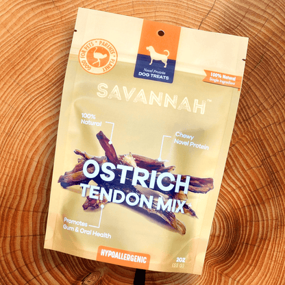 Savannah Chewy Ostrich Tendon Mix (3oz): The Protein-Packed, Hypoallergenic Chew for All Dogs - Doot's Pet LLC Collars For A Cause