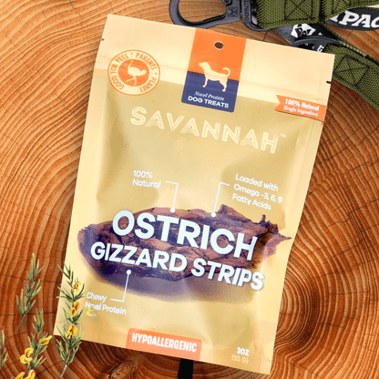 Chewy Ostrich Gizzard Strips: The Protein & Omega-3 Rich, Natural Dog Chew Treat - Doot's Pet LLC Collars For A Cause