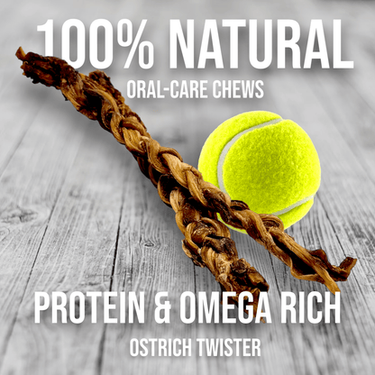 Ostrich Tendon Twister (16" x 2.5" x 1"): The Satisfying, All-Natural Chew for Dental Health & Joint Support - Doot's Pet LLC Collars For A Cause