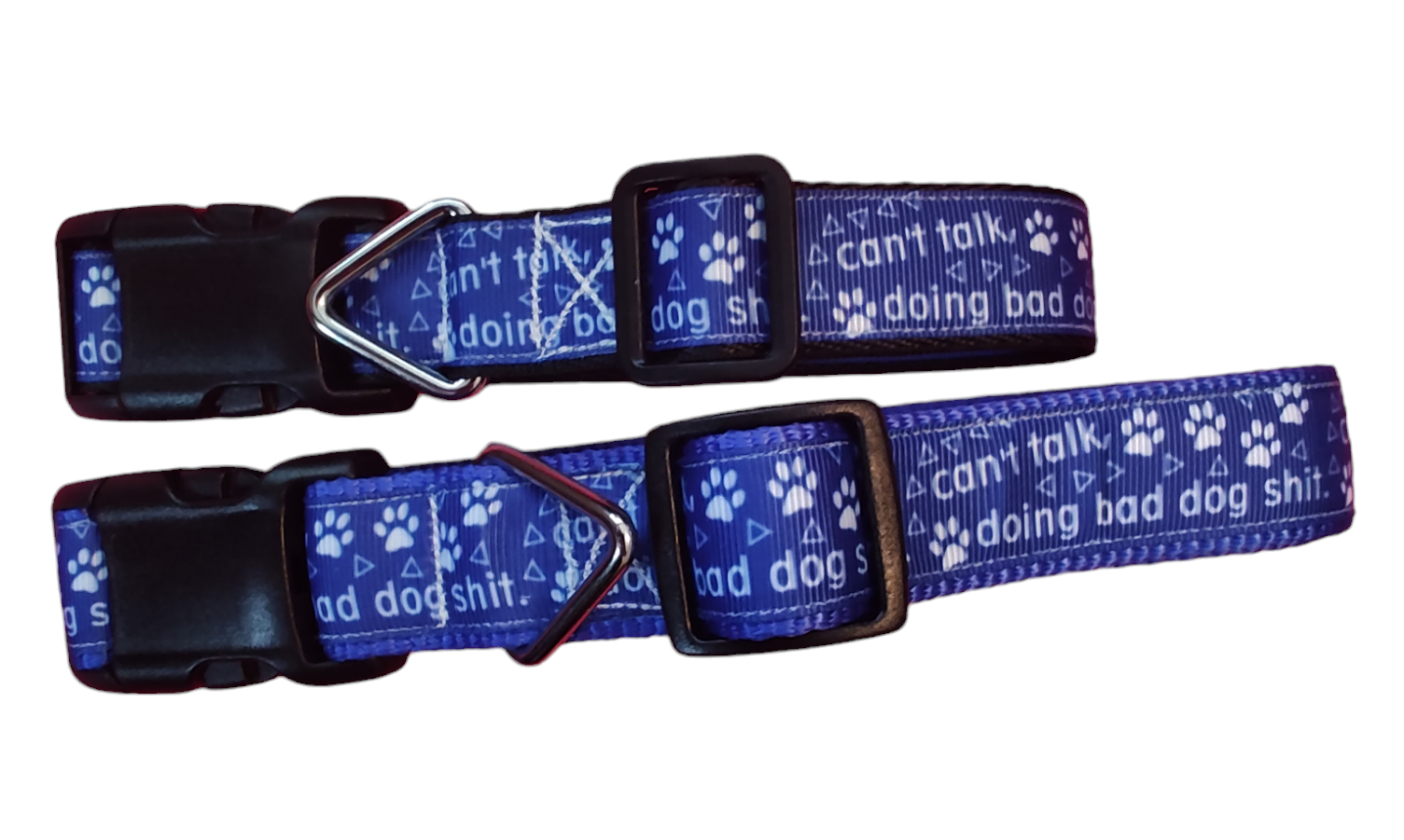 Can't Talk, Doing Bad Dog Shit Blue Nylon Dog Collar MD, LG, XL, Leash - Doot's Pet LLC Collars For A Cause