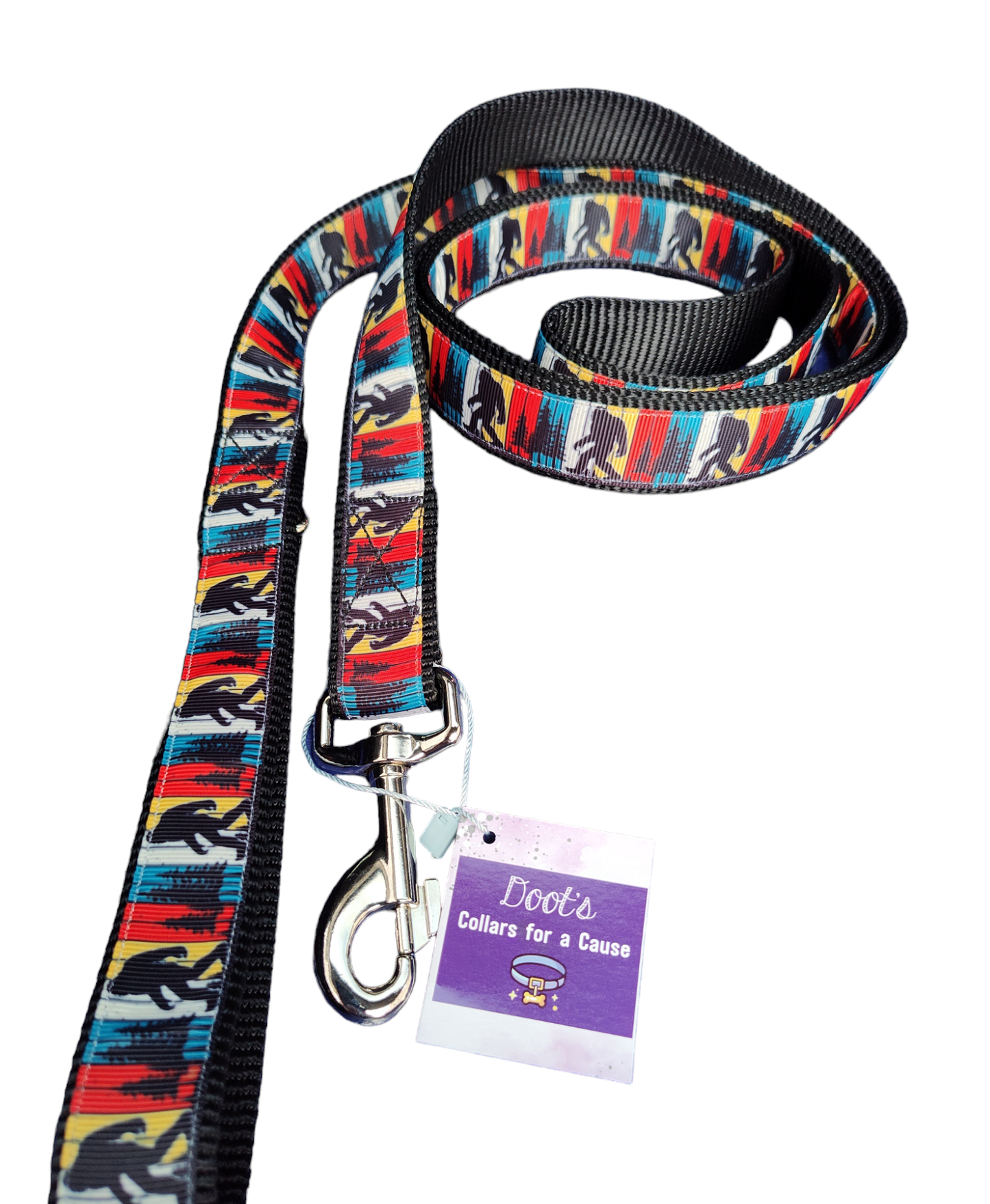 Bigfoot Sasquatch Black Nylon Dog Collar MD, LG, XL, Leash - Doot's Pet LLC Collars For A Cause