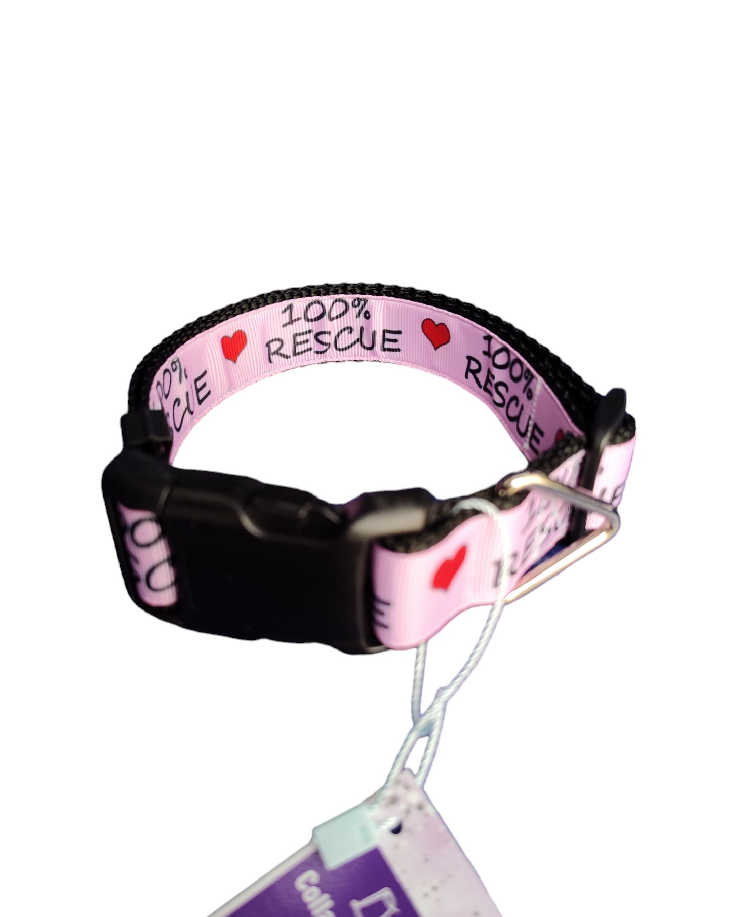 100% Rescue Black Nylon Dog Collar MD, LG, XL, Leash - Doot's Pet LLC Collars For A Cause