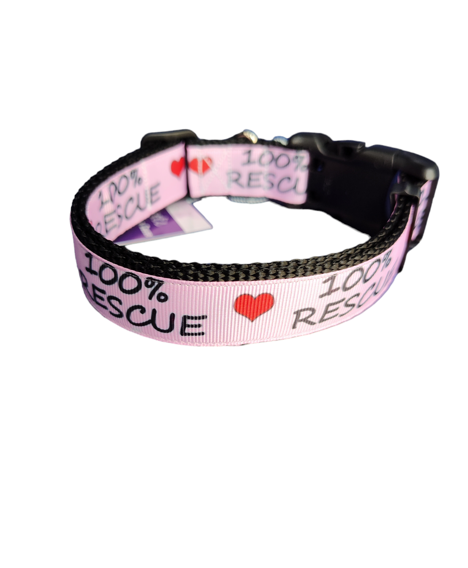 100% Rescue Black Nylon Dog Collar MD, LG, XL, Leash - Doot's Pet LLC Collars For A Cause