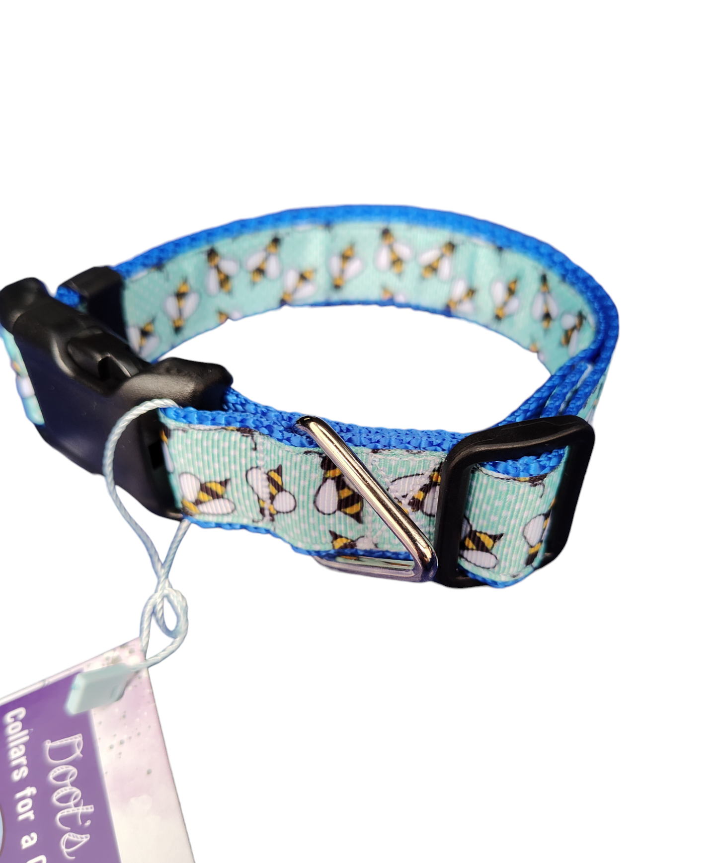 Blue Bees Blue Nylon Dog Collar MD, LG, XL, Leash - Doot's Pet LLC Collars For A Cause