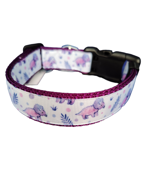 Purple Triceratops Dinosaur Purple Nylon Dog Collar MD, LG, XL, Leash - Doot's Pet LLC Collars For A Cause